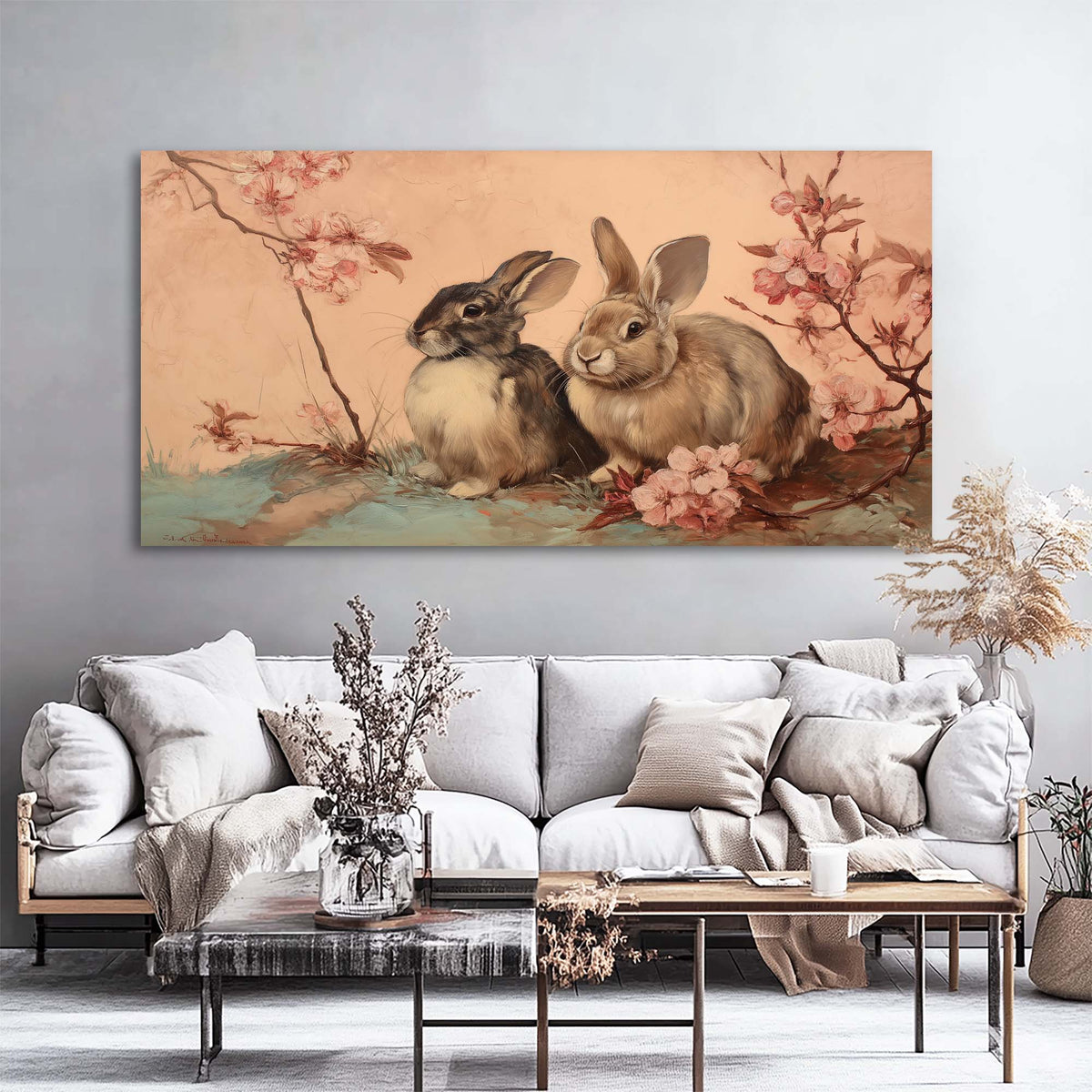 Navy Blue Floral Animals Canvas Wall Art for Living Room Prints Artwork Bedroom Office Decor