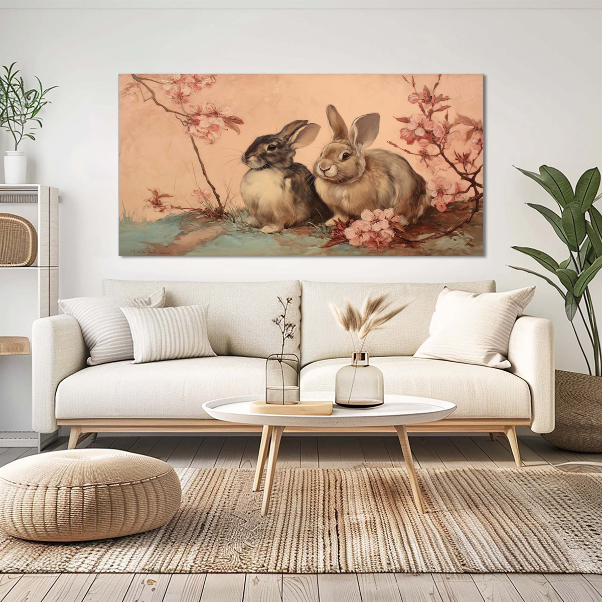 Navy Blue Floral Animals Canvas Wall Art for Living Room Prints Artwork Bedroom Office Decor