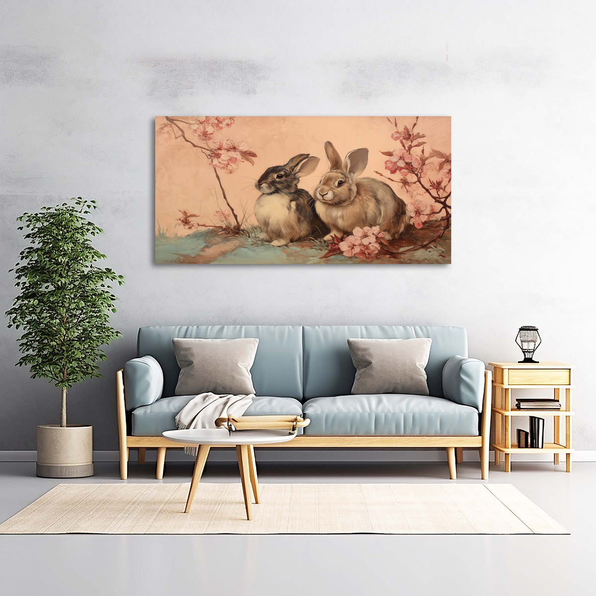 Navy Blue Floral Animals Canvas Wall Art for Living Room Prints Artwork Bedroom Office Decor