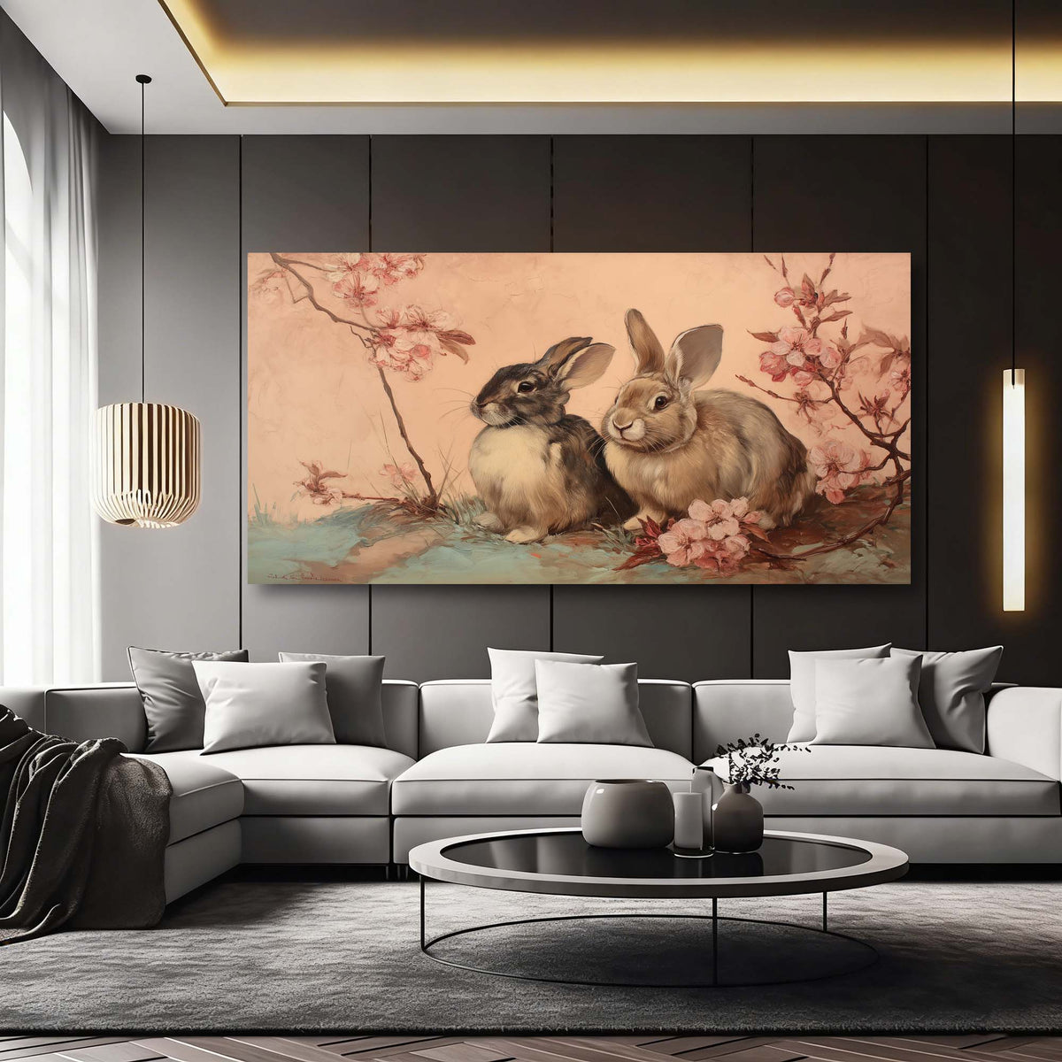 Navy Blue Floral Animals Canvas Wall Art for Living Room Prints Artwork Bedroom Office Decor