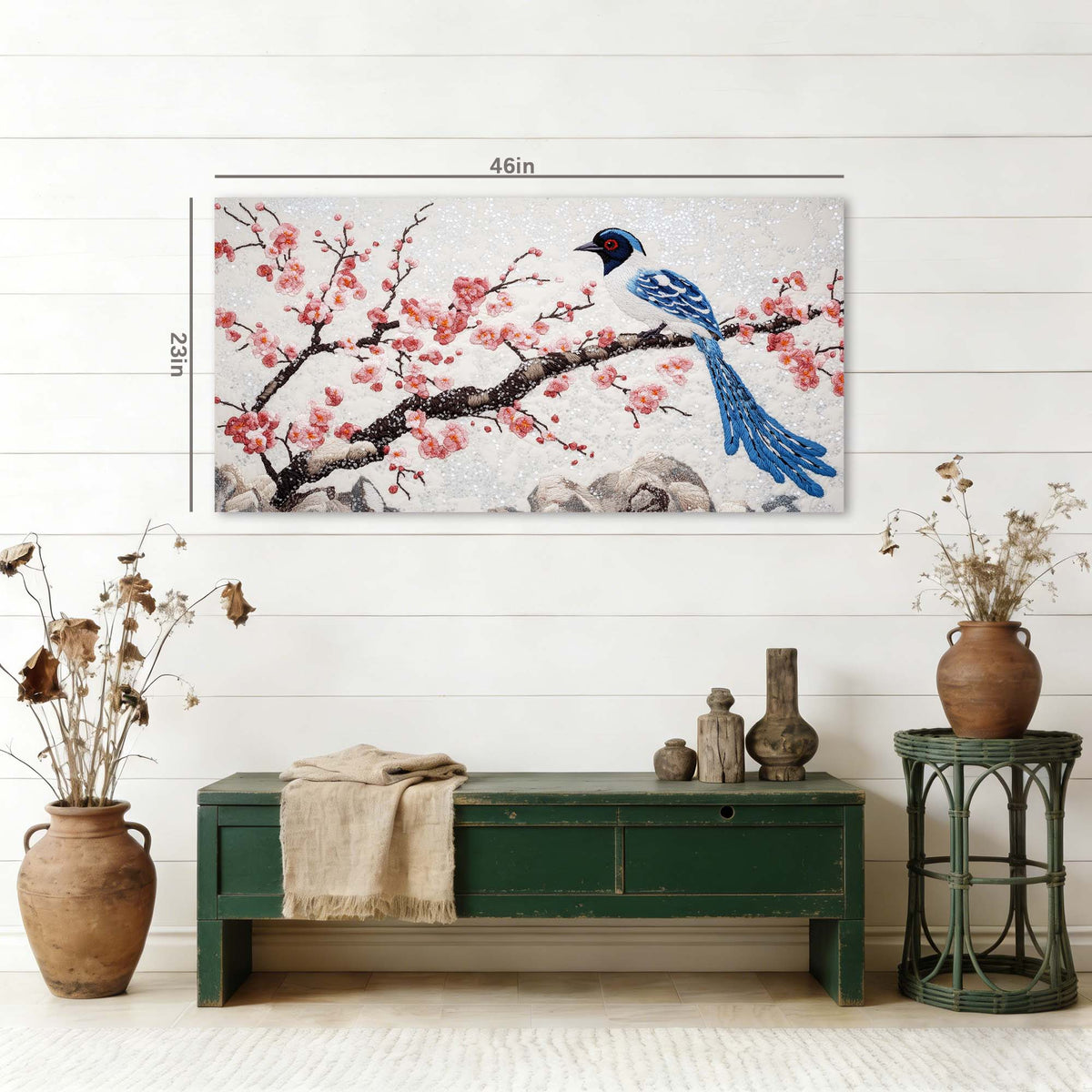 Blue Asian Floral Canvas Wall Art for Living Room Prints Artwork Bedroom Office Decor