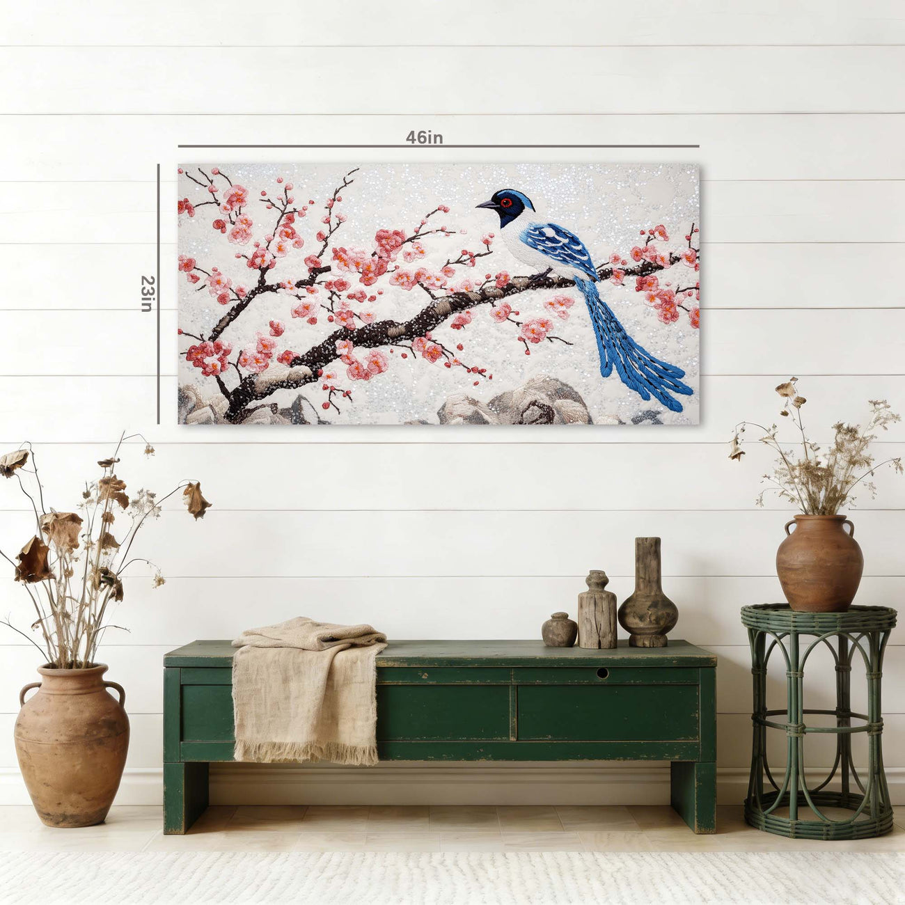 Blue Asian Floral Canvas Wall Art for Living Room Prints Artwork Bedroom Office Decor