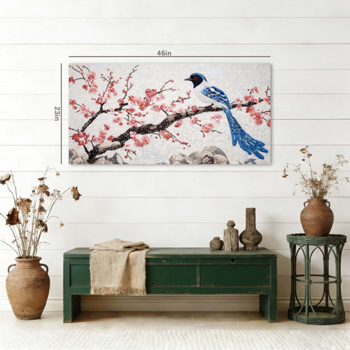 Blue Asian Floral Canvas Wall Art for Living Room Prints Artwork Bedroom Office Decor