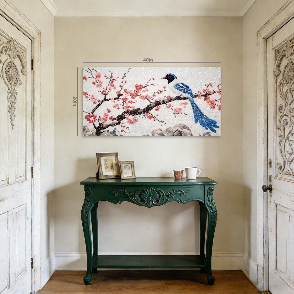 Blue Asian Floral Canvas Wall Art for Living Room Prints Artwork Bedroom Office Decor