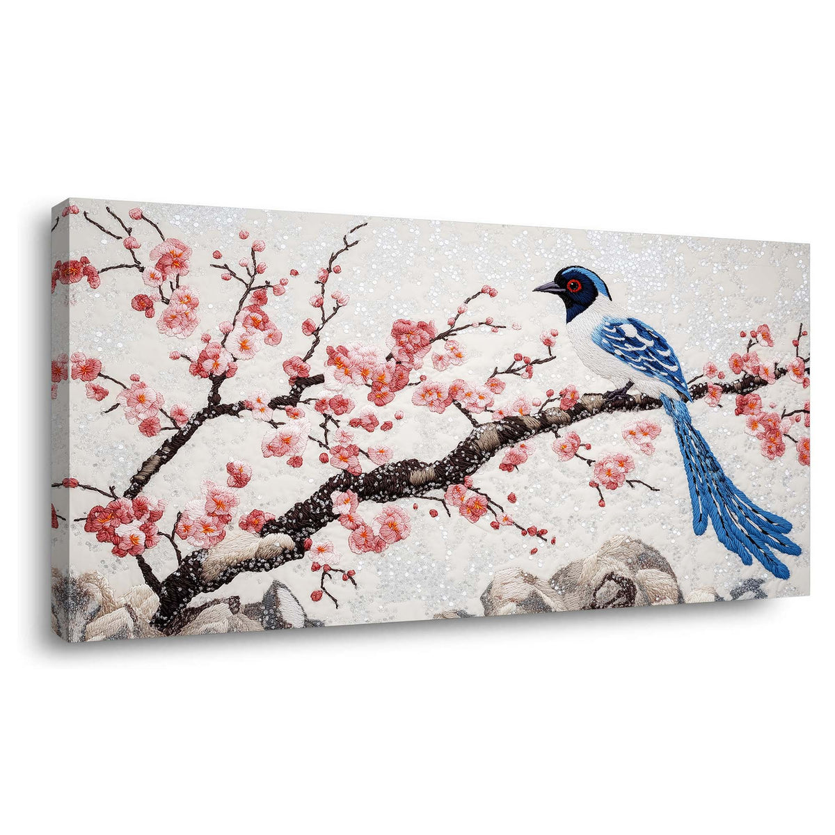 Blue Asian Floral Canvas Wall Art for Living Room Prints Artwork Bedroom Office Decor
