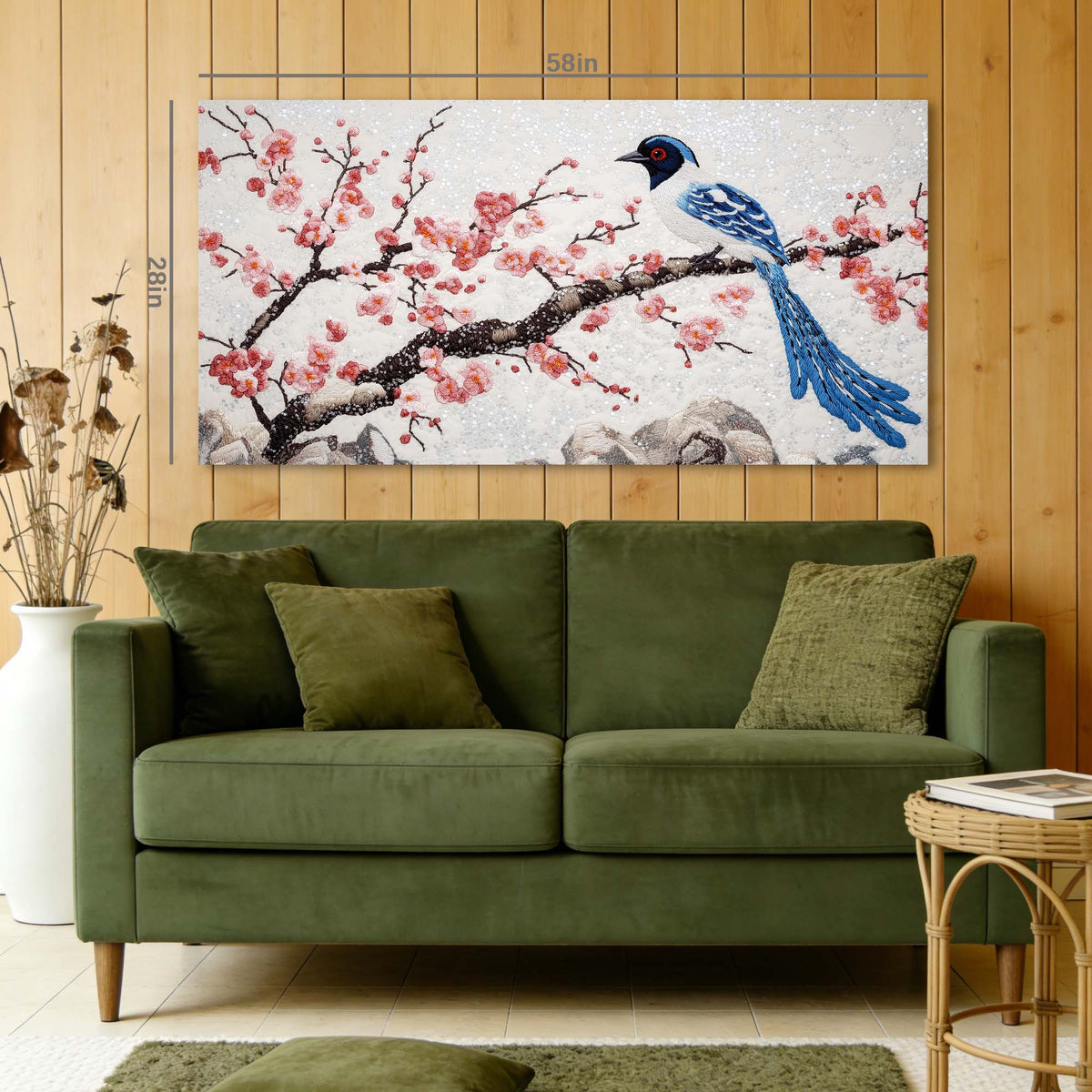 Blue Asian Floral Canvas Wall Art for Living Room Prints Artwork Bedroom Office Decor
