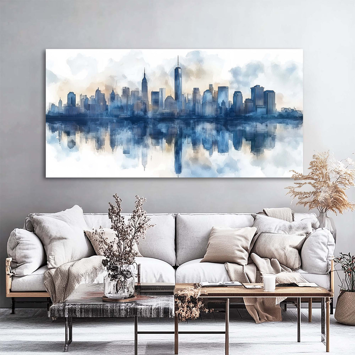Navy Blue Urban Abstract Wall Art Modern Canvas Painting Prints Artwork Office Hallway Bedroom Living Room Decor