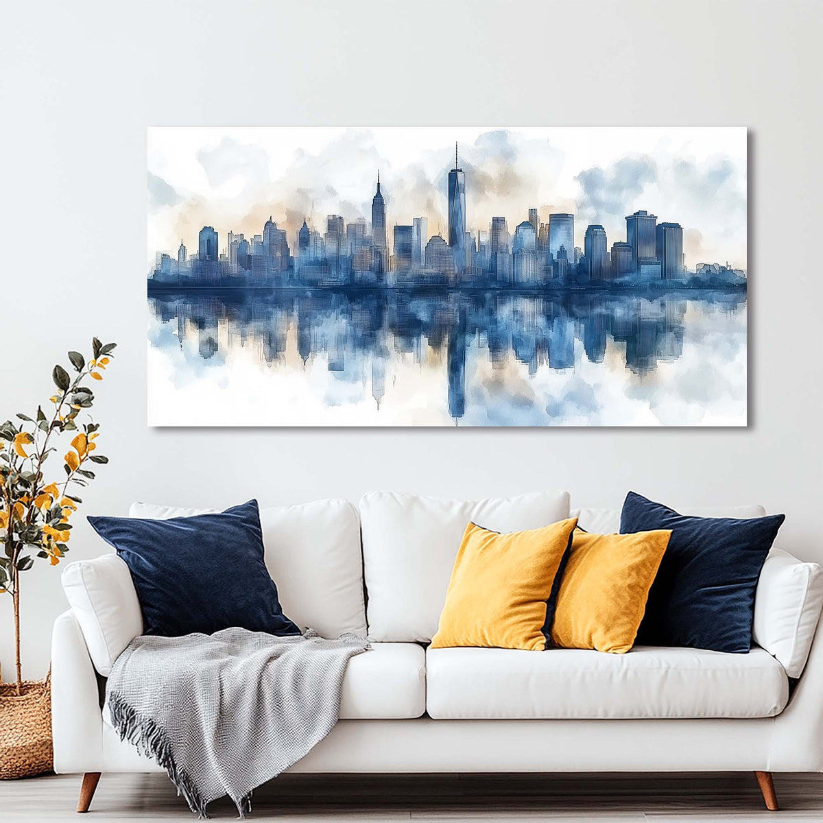 Navy Blue Urban Abstract Wall Art Modern Canvas Painting Prints Artwork Office Hallway Bedroom Living Room Decor