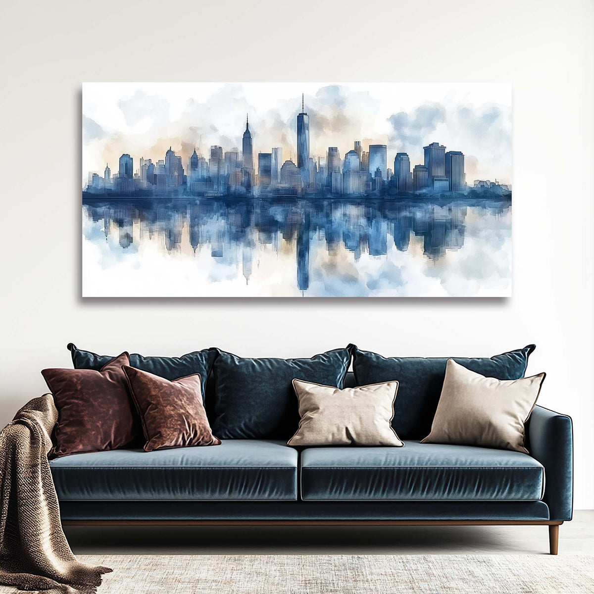 Navy Blue Urban Abstract Wall Art Modern Canvas Painting Prints Artwork Office Hallway Bedroom Living Room Decor