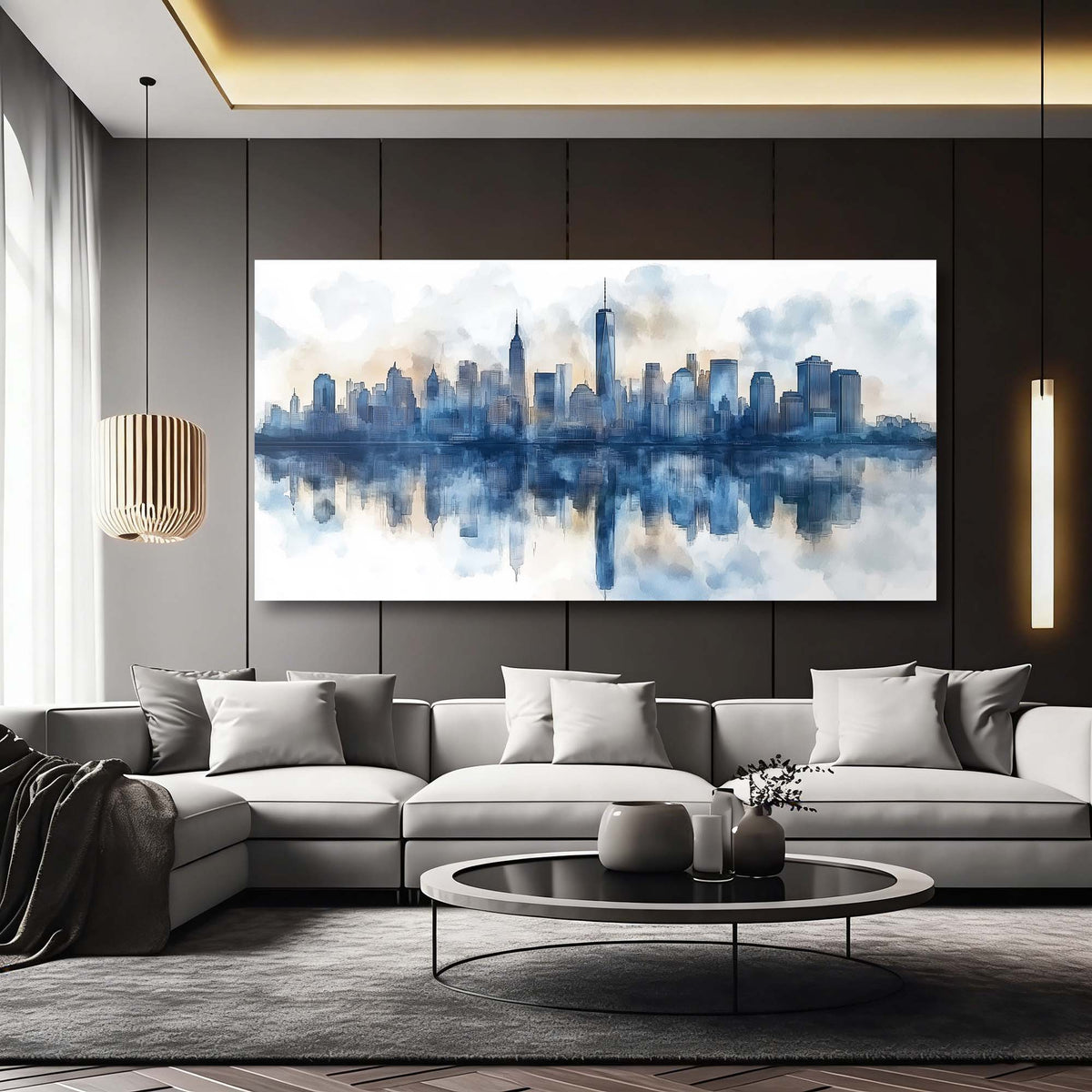 Navy Blue Urban Abstract Wall Art Modern Canvas Painting Prints Artwork Office Hallway Bedroom Living Room Decor