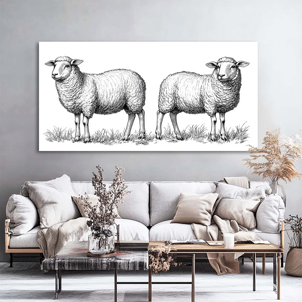 Khaki Black and White Animals Wall Art Art Deco Painting Prints Canvas Artwork Living Room Family Bedroom Office Decor