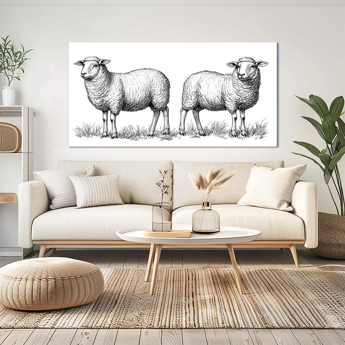 Khaki Black and White Animals Wall Art Art Deco Painting Prints Canvas Artwork Living Room Family Bedroom Office Decor