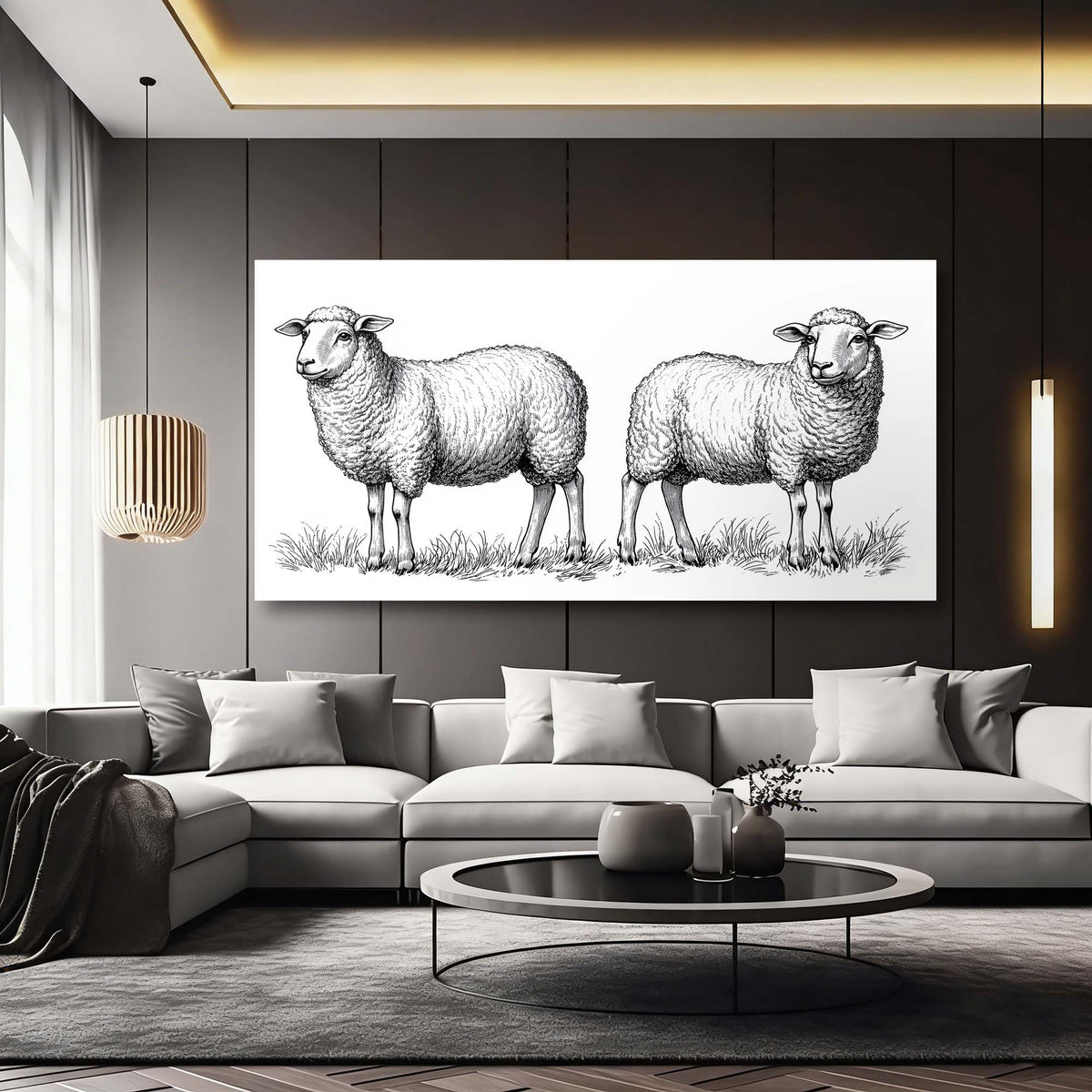 Khaki Black and White Animals Wall Art Art Deco Painting Prints Canvas Artwork Living Room Family Bedroom Office Decor