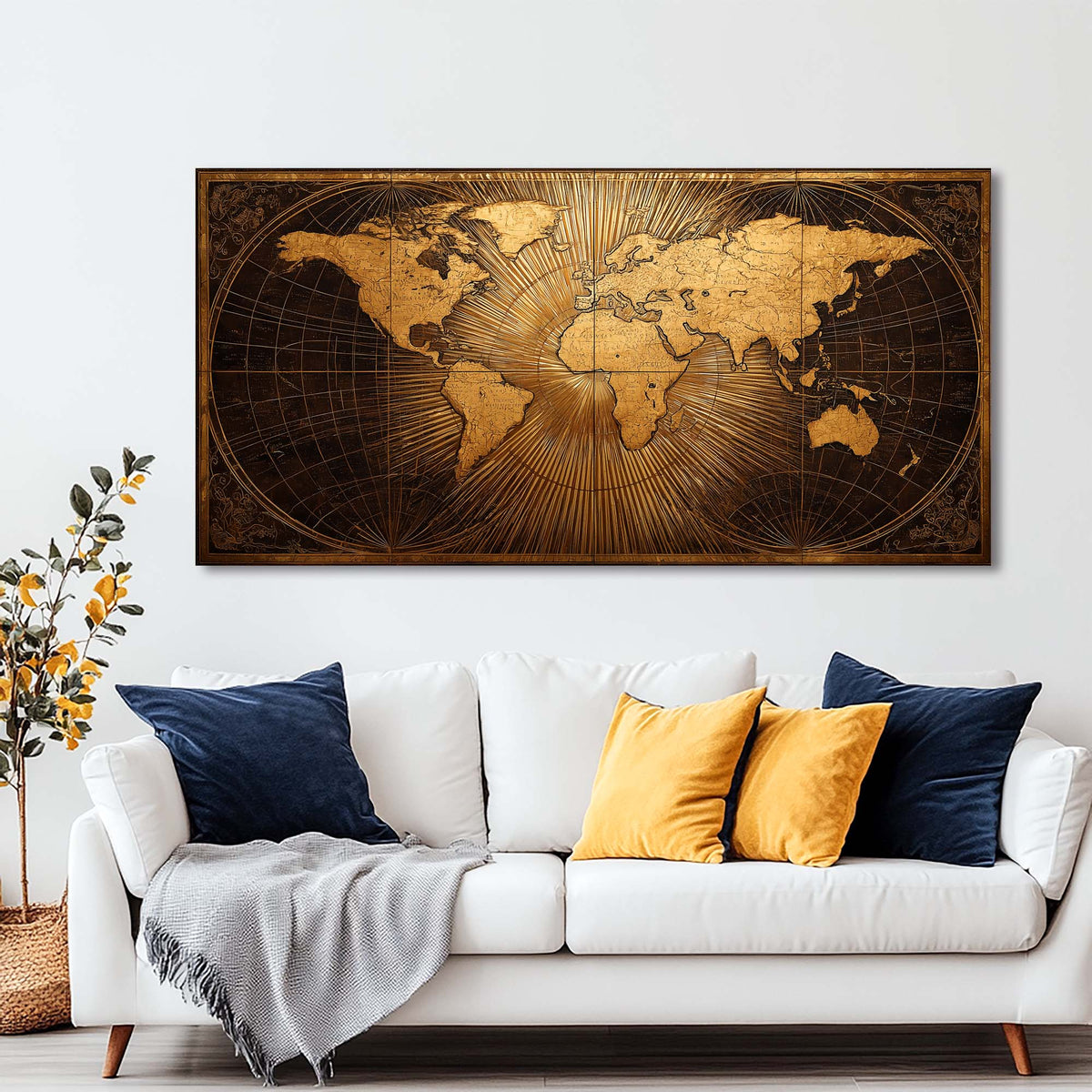 Navy Blue Maps Wall Art Paintings Print Canvas Painting Prints Modern Artwork Office Living Room Over the Couch Bedroom Decor