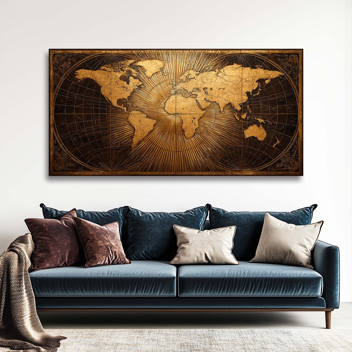 Navy Blue Maps Wall Art Paintings Print Canvas Painting Prints Modern Artwork Office Living Room Over the Couch Bedroom Decor
