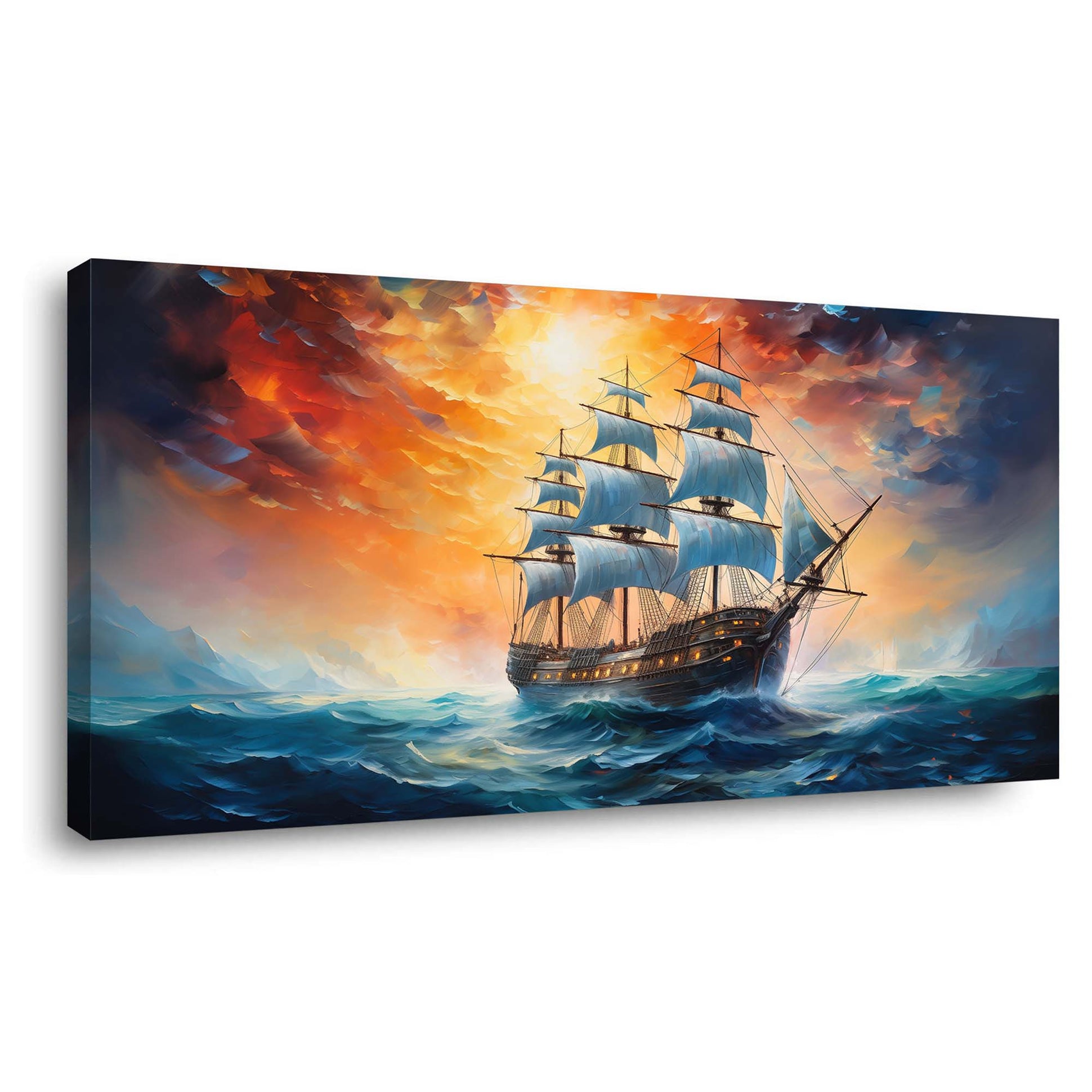 Navy Blue Nautical Nature Canvas Wall Art for Living Room Prints Artwork Bedroom Office Decor