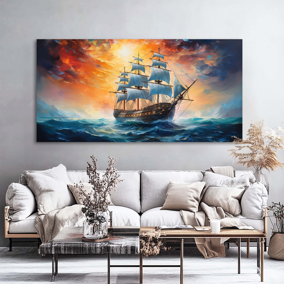 Navy Blue Nautical Nature Canvas Wall Art for Living Room Prints Artwork Bedroom Office Decor