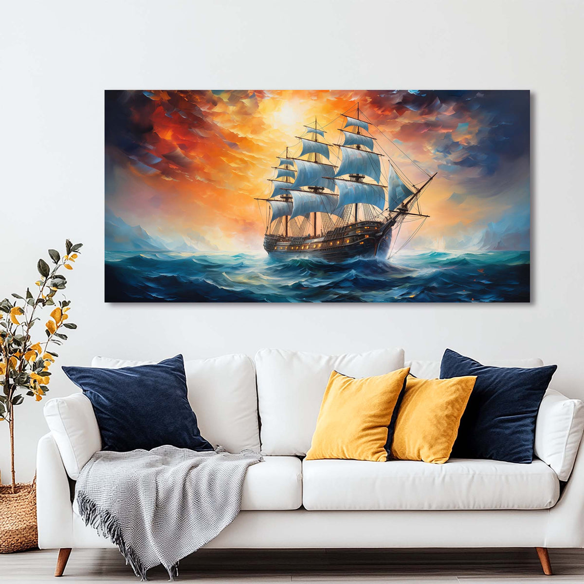 Navy Blue Nautical Nature Canvas Wall Art for Living Room Prints Artwork Bedroom Office Decor