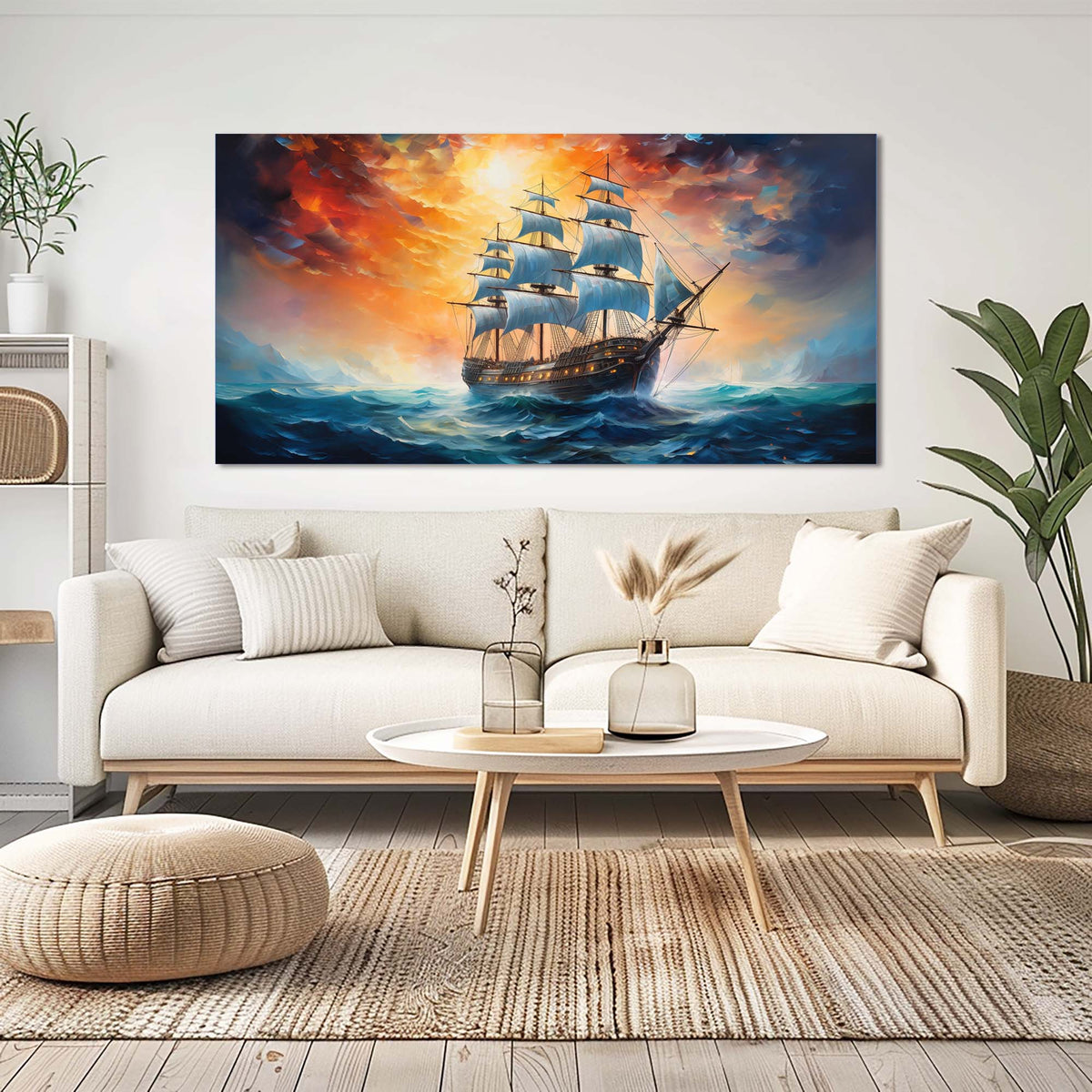 Navy Blue Nautical Nature Canvas Wall Art for Living Room Prints Artwork Bedroom Office Decor