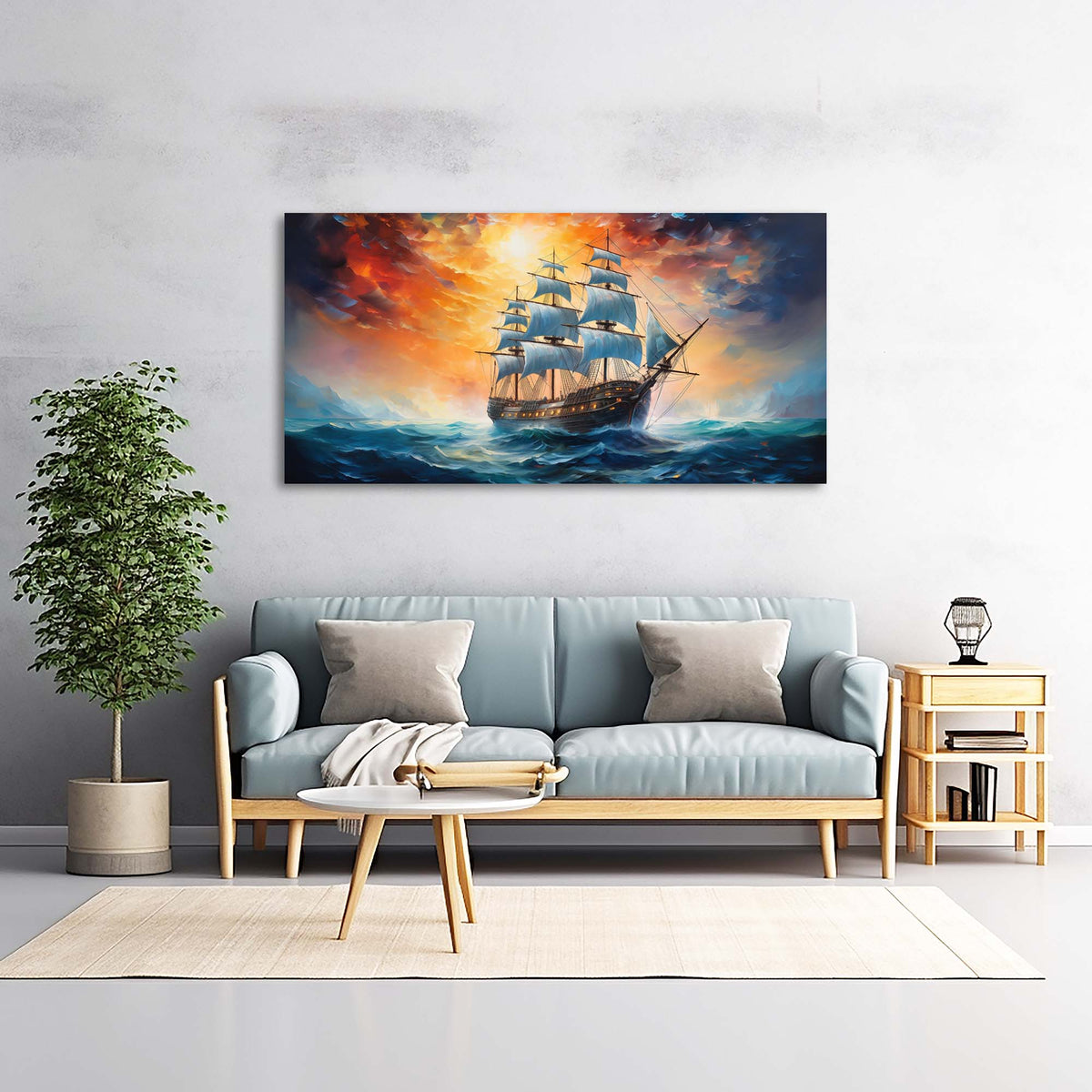 Navy Blue Nautical Nature Canvas Wall Art for Living Room Prints Artwork Bedroom Office Decor