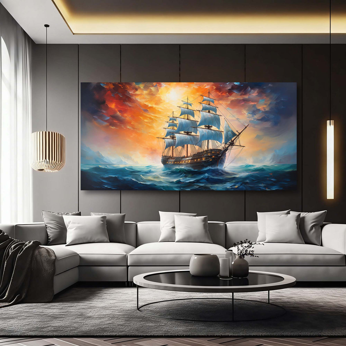 Navy Blue Nautical Nature Canvas Wall Art for Living Room Prints Artwork Bedroom Office Decor