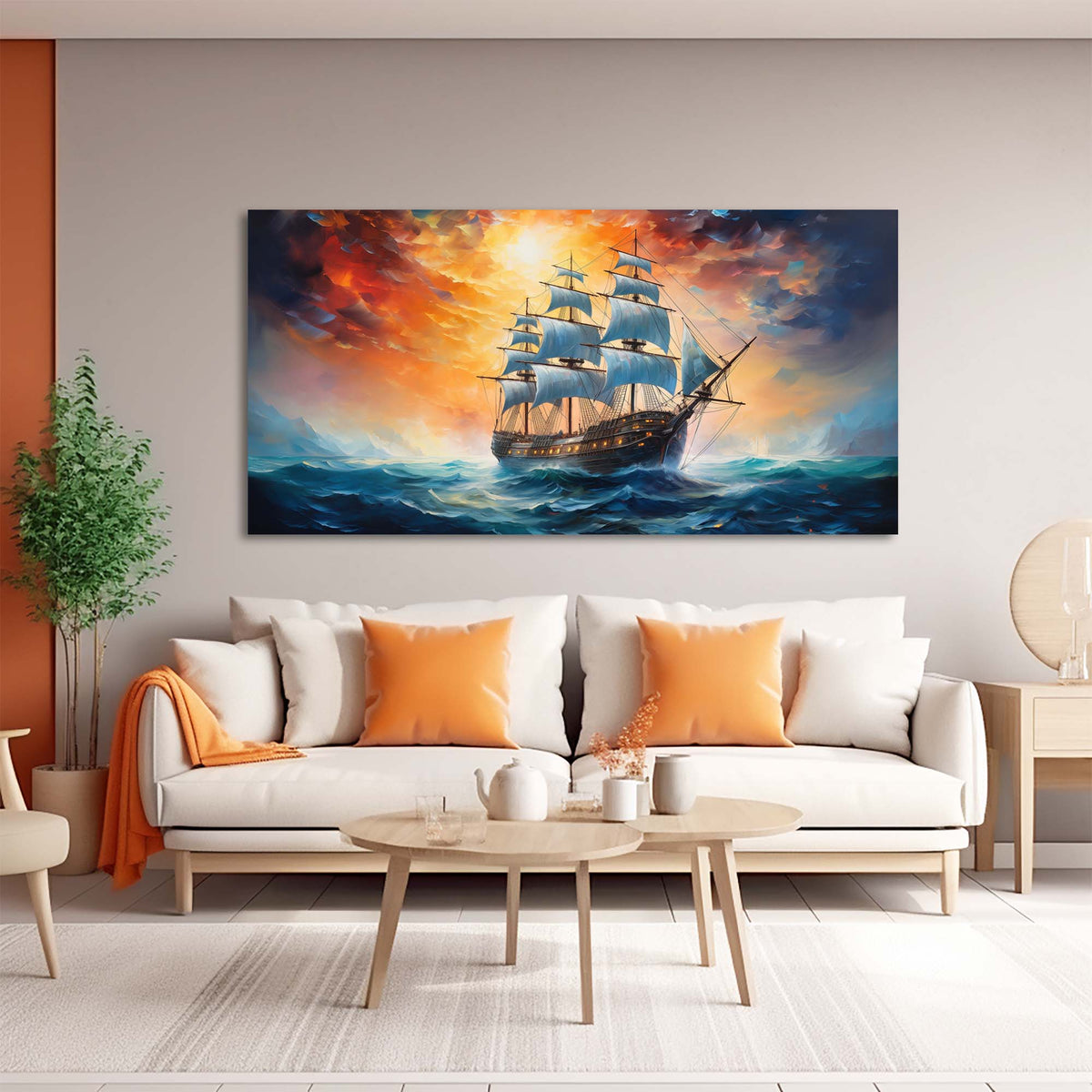 Navy Blue Nautical Nature Canvas Wall Art for Living Room Prints Artwork Bedroom Office Decor