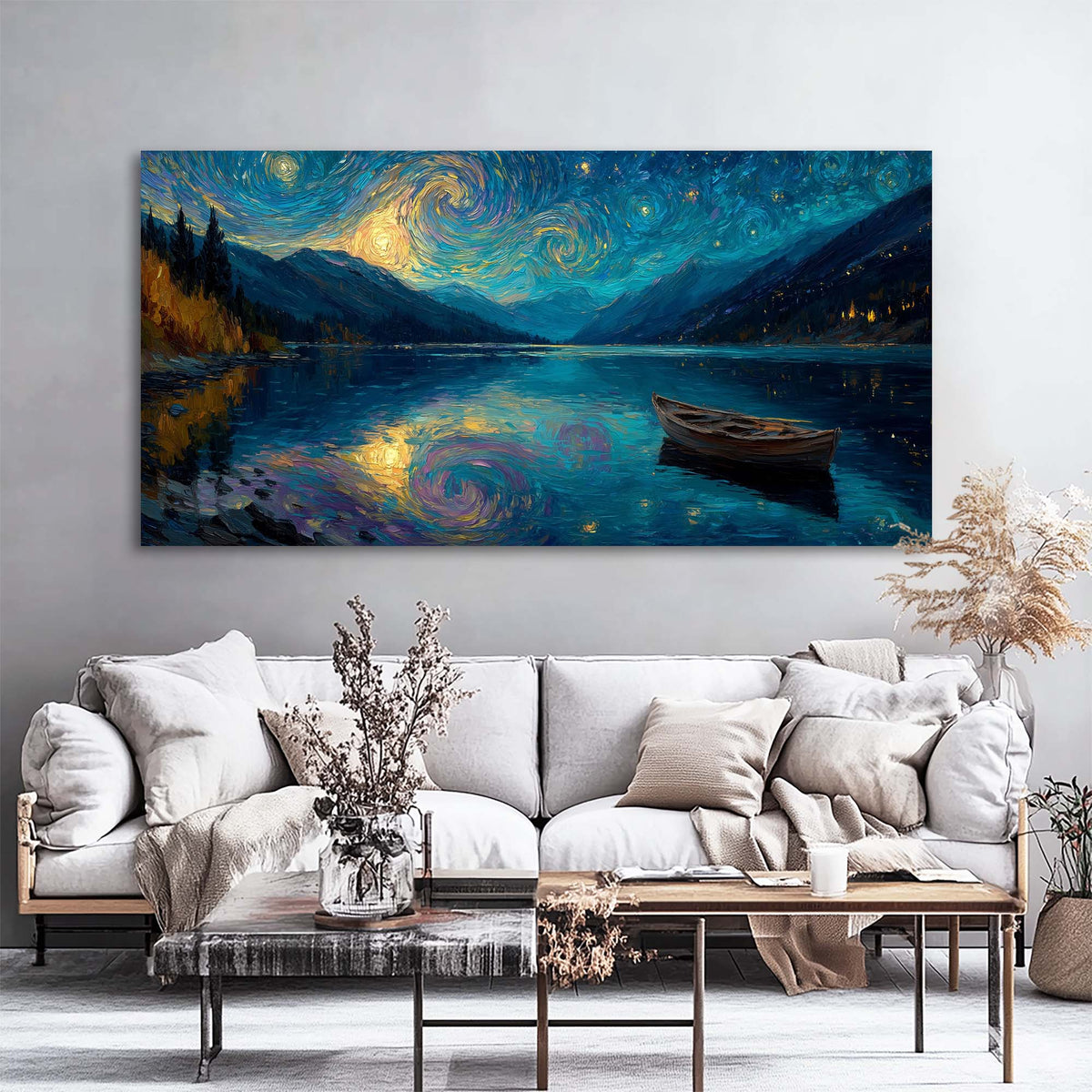 Navy Blue Nature Wall Art for Living Room Canvas Painting Prints Art Deco Artwork Office Bedroom Decor