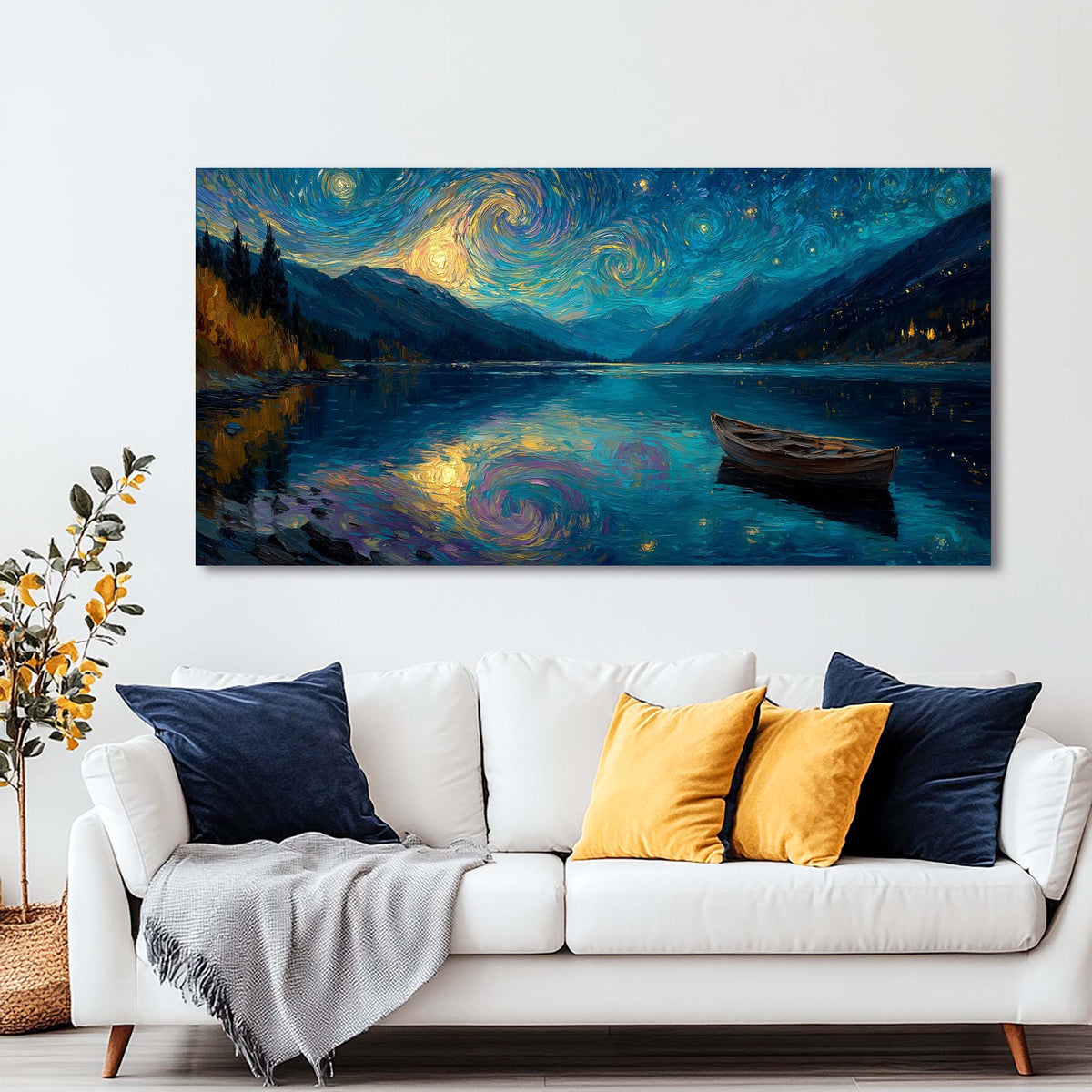 Navy Blue Nature Wall Art for Living Room Canvas Painting Prints Art Deco Artwork Office Bedroom Decor