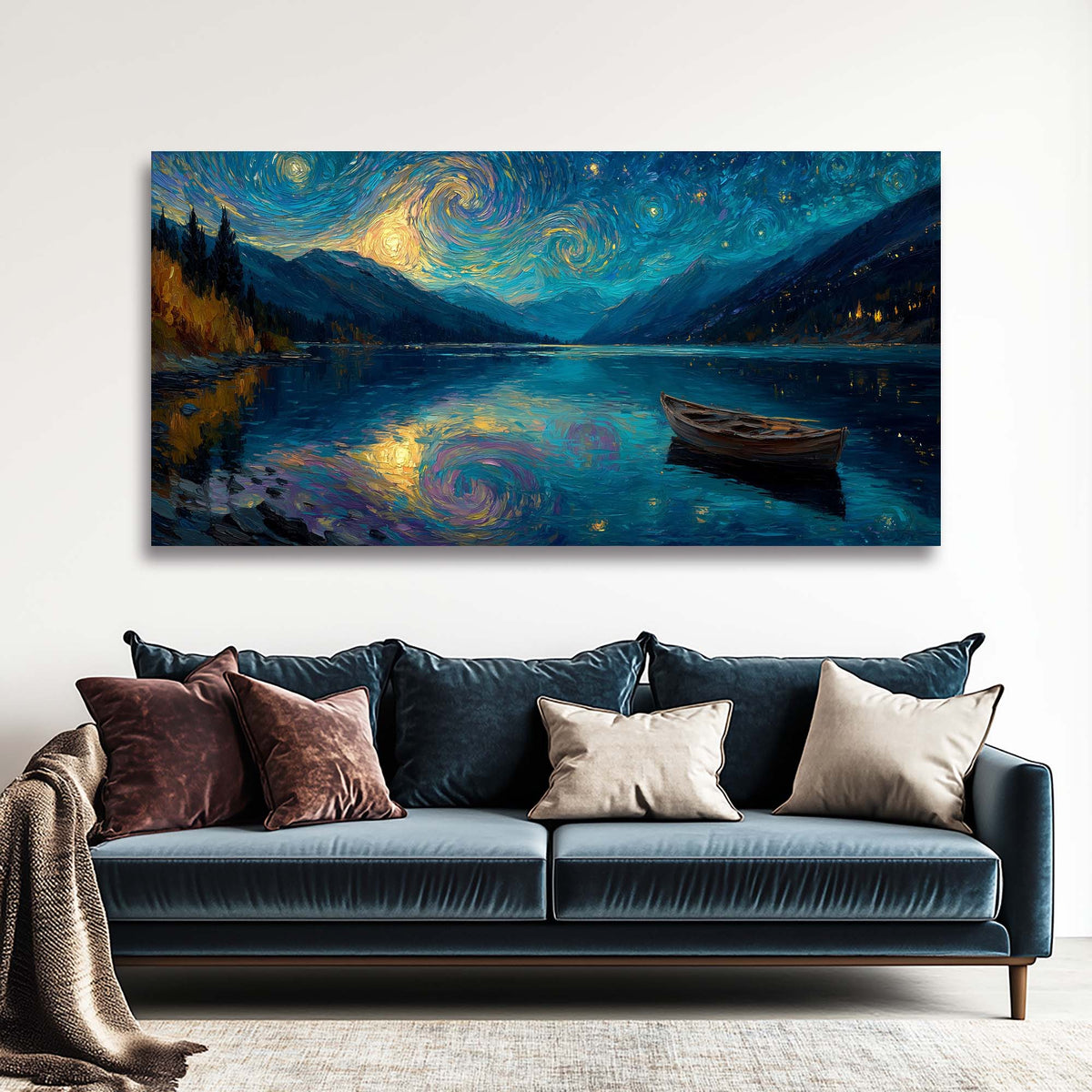 Navy Blue Nature Wall Art for Living Room Canvas Painting Prints Art Deco Artwork Office Bedroom Decor
