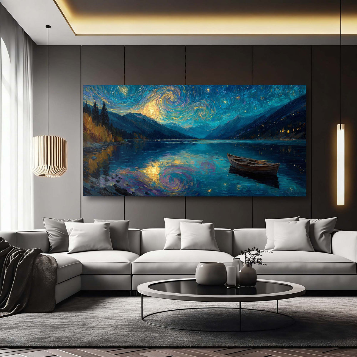 Navy Blue Nature Wall Art for Living Room Canvas Painting Prints Art Deco Artwork Office Bedroom Decor