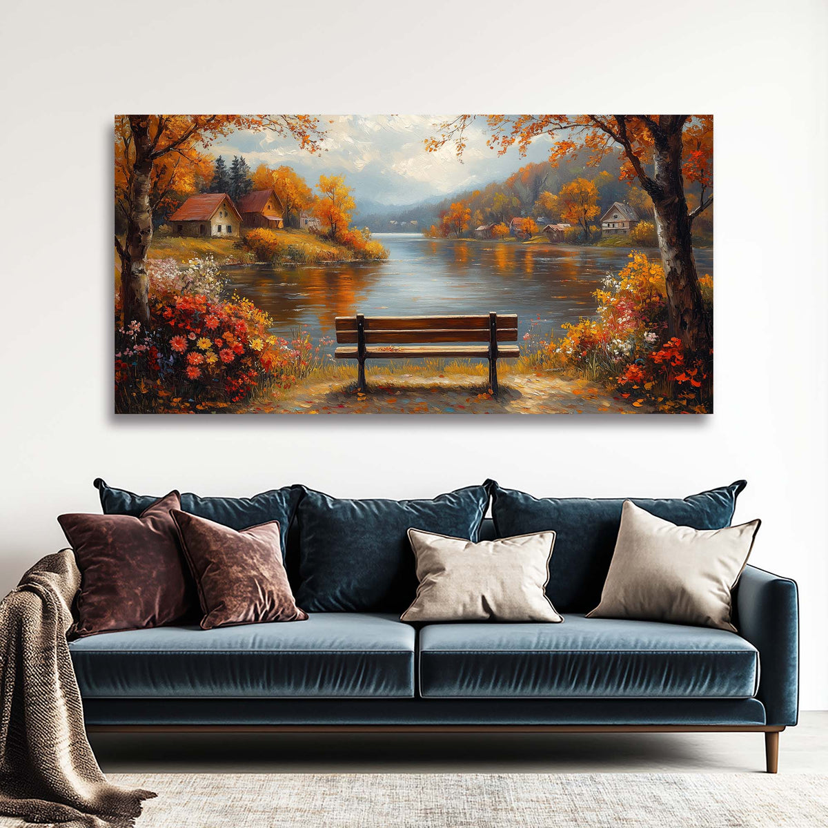 Navy Blue Floral Nature Wall Art Art Deco Painting Prints Canvas Artwork Living Room Family Bedroom Office Decor