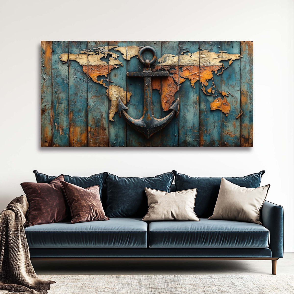 Black Nautical Maps Wall Art for Living Room Canvas Painting Prints Artwork Family Bedroom Office Decor