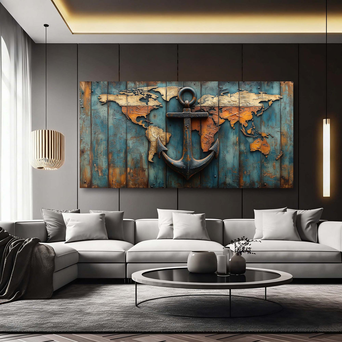 Black Nautical Maps Wall Art for Living Room Canvas Painting Prints Artwork Family Bedroom Office Decor