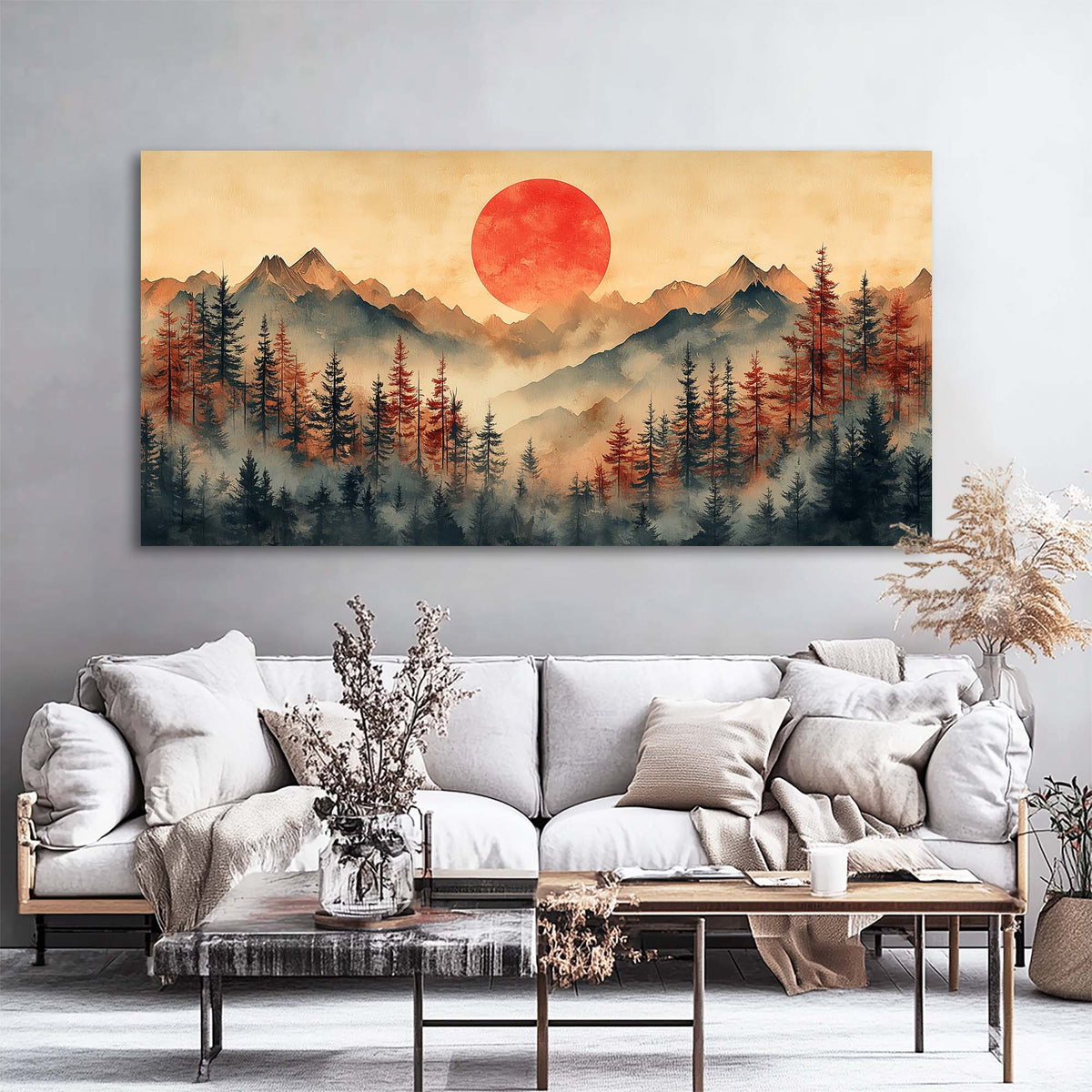 Navy Blue Oriental Nature Canvas Wall Art for Living Room Prints Artwork Bedroom Office Decor