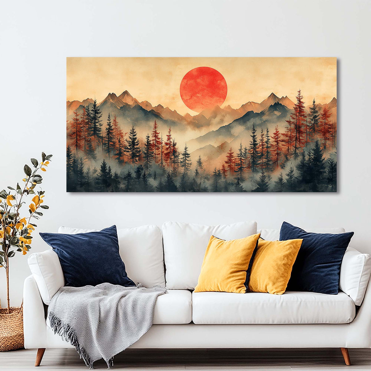 Navy Blue Oriental Nature Canvas Wall Art for Living Room Prints Artwork Bedroom Office Decor