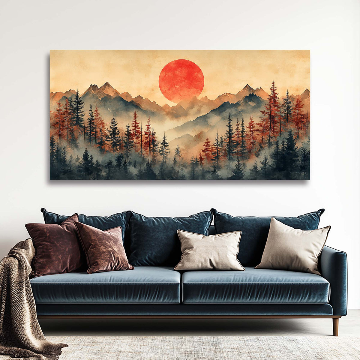 Navy Blue Oriental Nature Canvas Wall Art for Living Room Prints Artwork Bedroom Office Decor