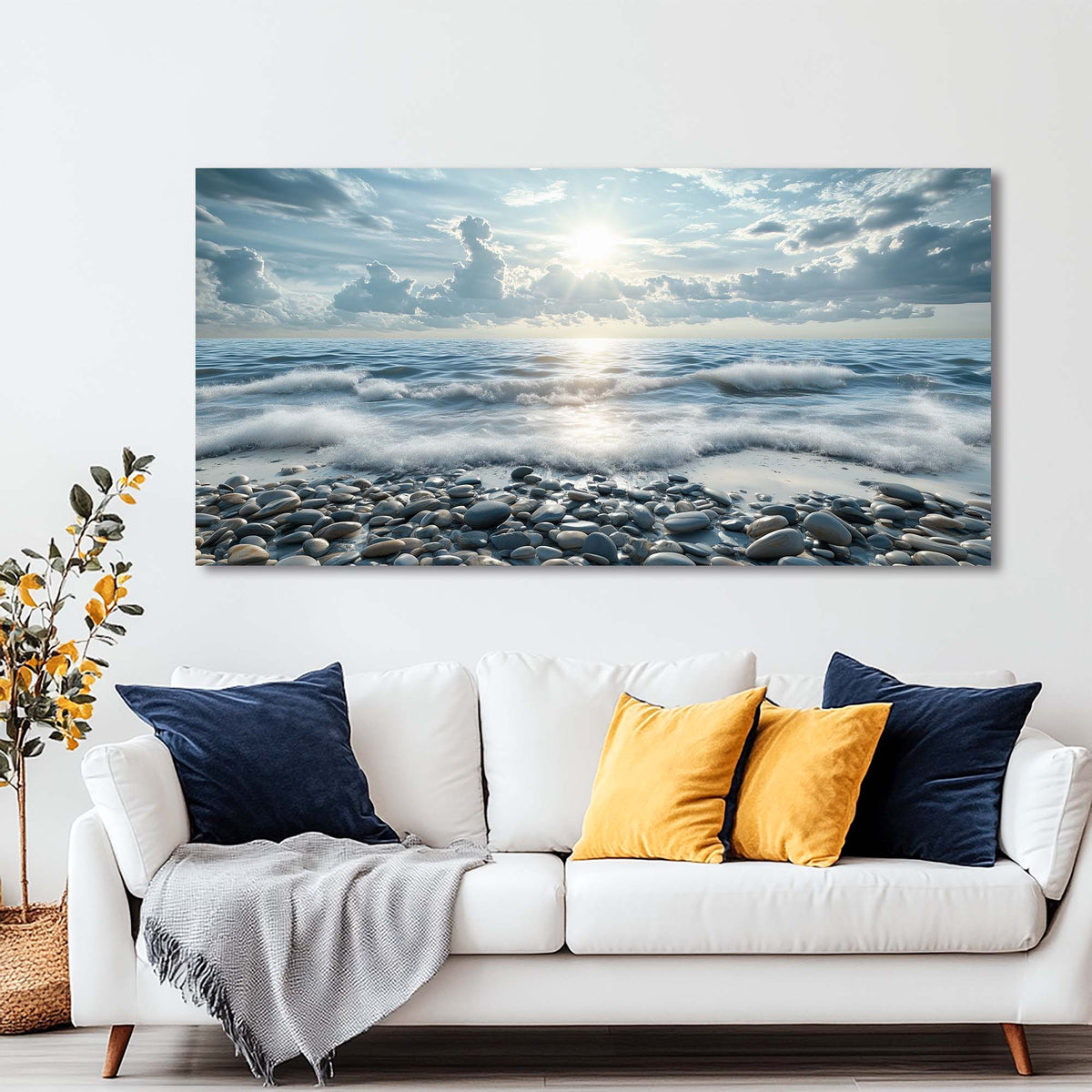 Navy Blue Coastal Nature Wall Art Canvas Painting Prints Artwor Office Bedroom Living Room Decor
