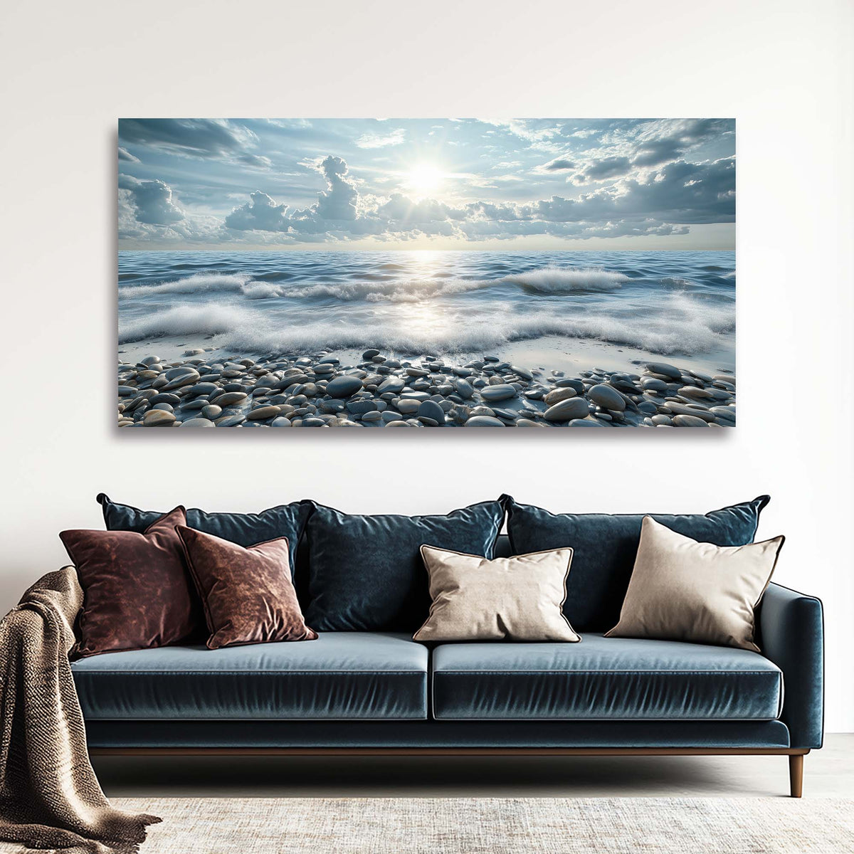Navy Blue Coastal Nature Wall Art Canvas Painting Prints Artwor Office Bedroom Living Room Decor