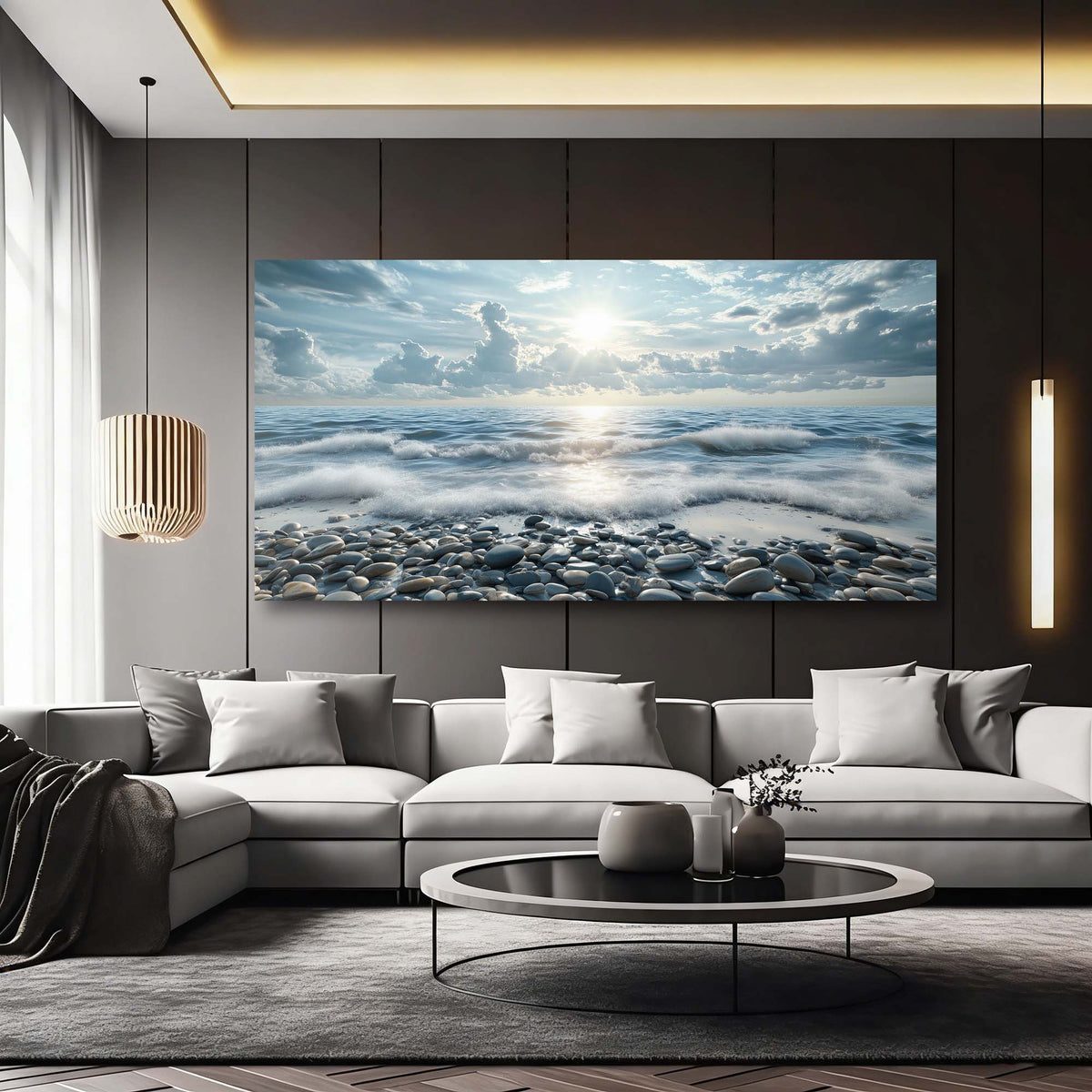 Navy Blue Coastal Nature Wall Art Canvas Painting Prints Artwor Office Bedroom Living Room Decor