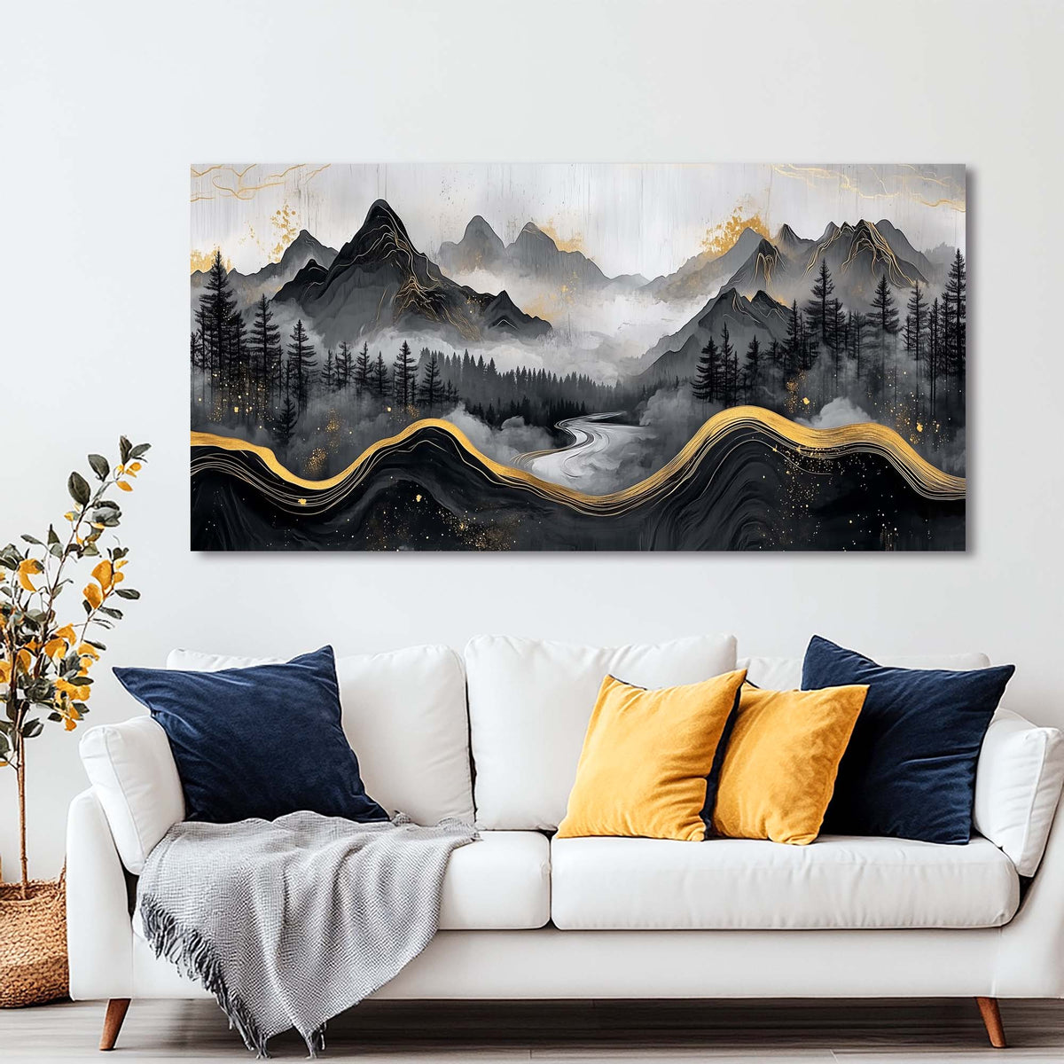Navy Blue Oriental Nature Wall Art Modern Canvas Painting Prints Artwork Office Hallway Bedroom Living Room Decor