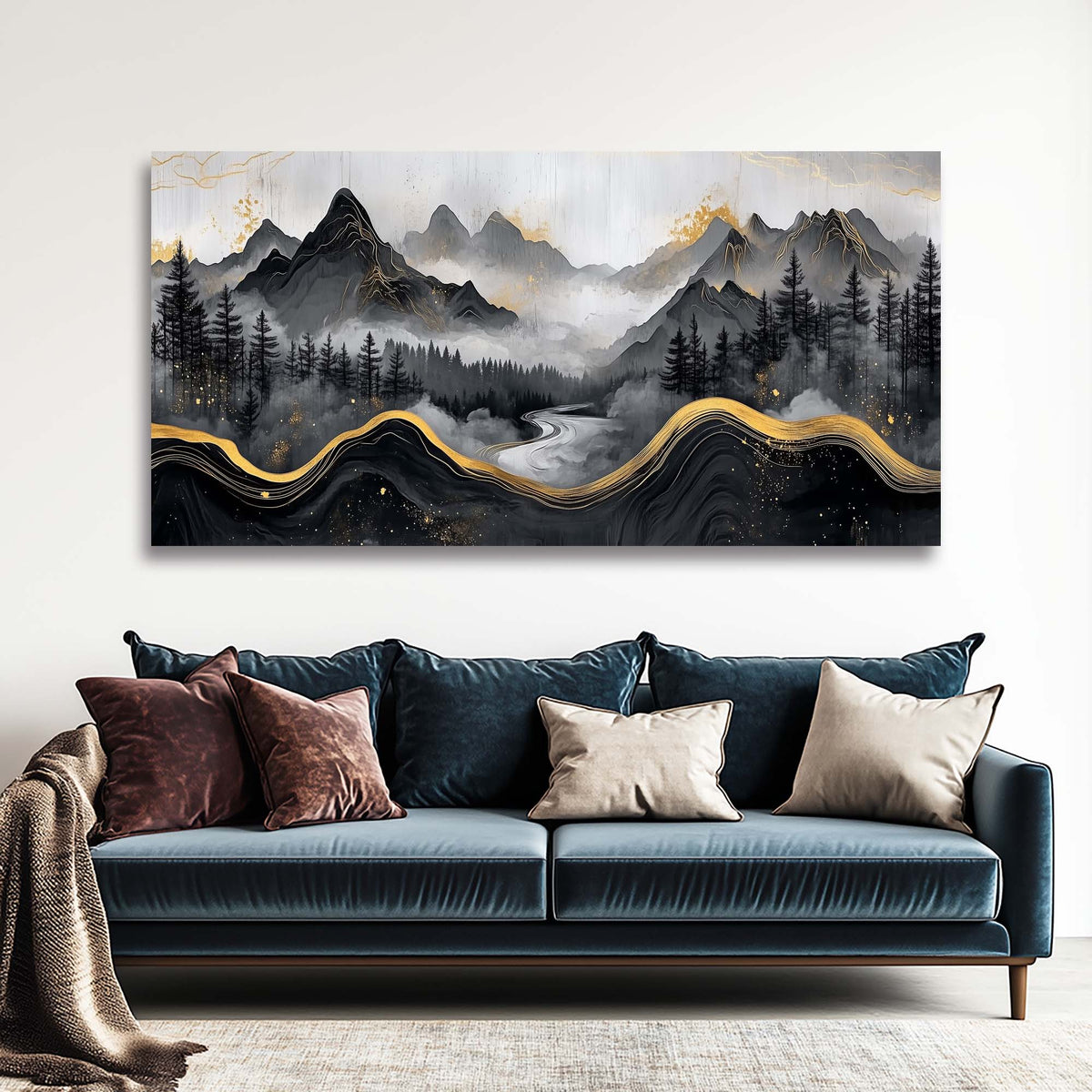 Navy Blue Oriental Nature Wall Art Modern Canvas Painting Prints Artwork Office Hallway Bedroom Living Room Decor