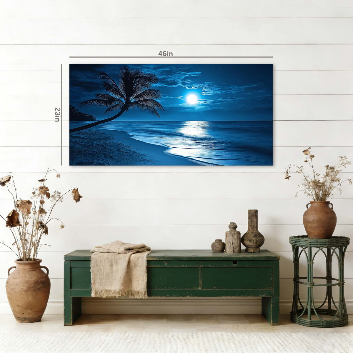 Navy Blue Tropical Nature Wall Art for Living Room Canvas Painting Prints Artwork Family Bedroom Office Decor