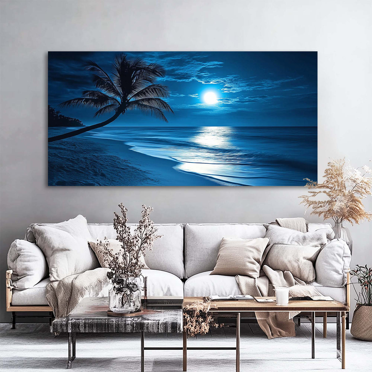 Navy Blue Tropical Nature Wall Art for Living Room Canvas Painting Prints Artwork Family Bedroom Office Decor