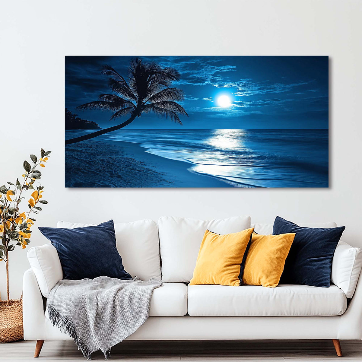 Navy Blue Tropical Nature Wall Art for Living Room Canvas Painting Prints Artwork Family Bedroom Office Decor