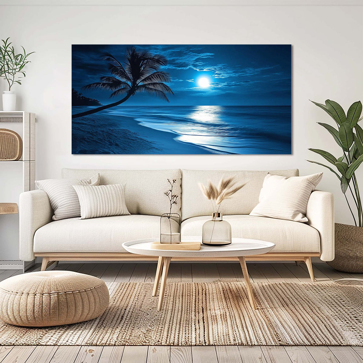 Navy Blue Tropical Nature Wall Art for Living Room Canvas Painting Prints Artwork Family Bedroom Office Decor