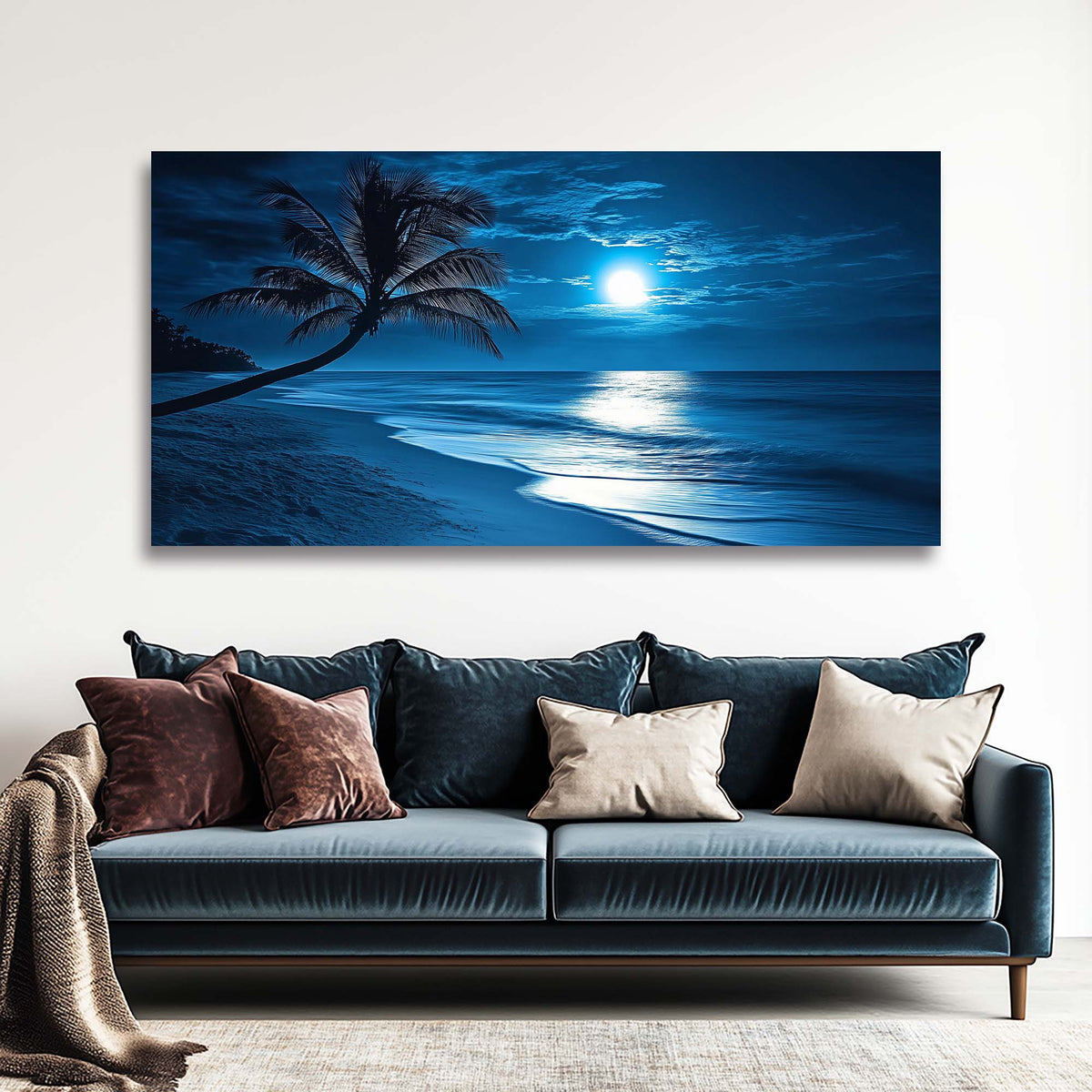 Navy Blue Tropical Nature Wall Art for Living Room Canvas Painting Prints Artwork Family Bedroom Office Decor