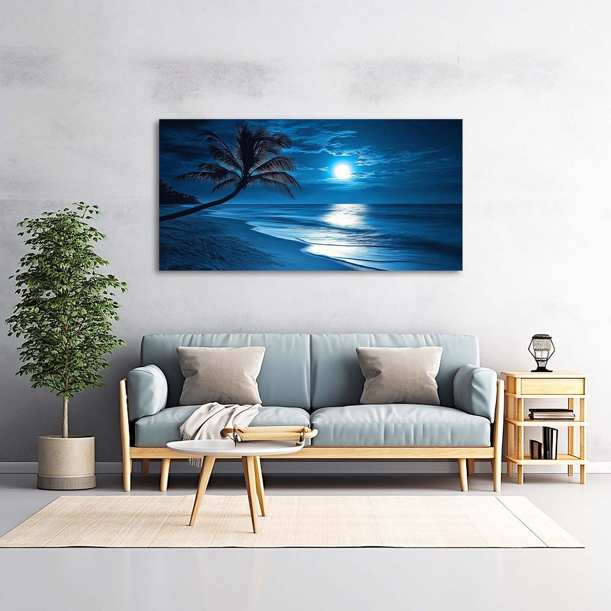 Navy Blue Tropical Nature Wall Art for Living Room Canvas Painting Prints Artwork Family Bedroom Office Decor