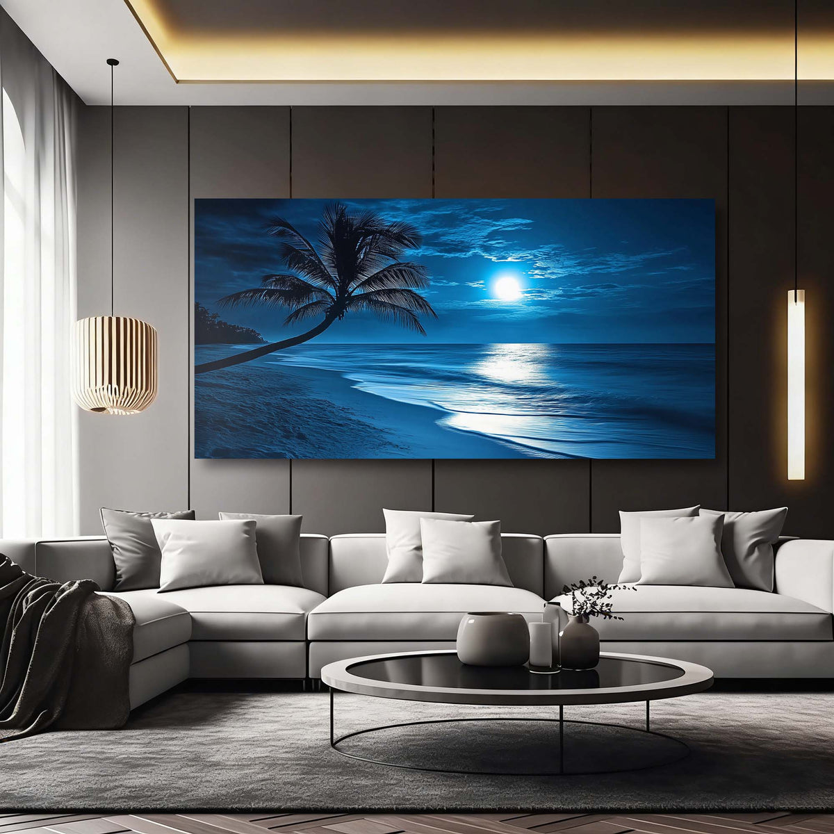 Navy Blue Tropical Nature Wall Art for Living Room Canvas Painting Prints Artwork Family Bedroom Office Decor