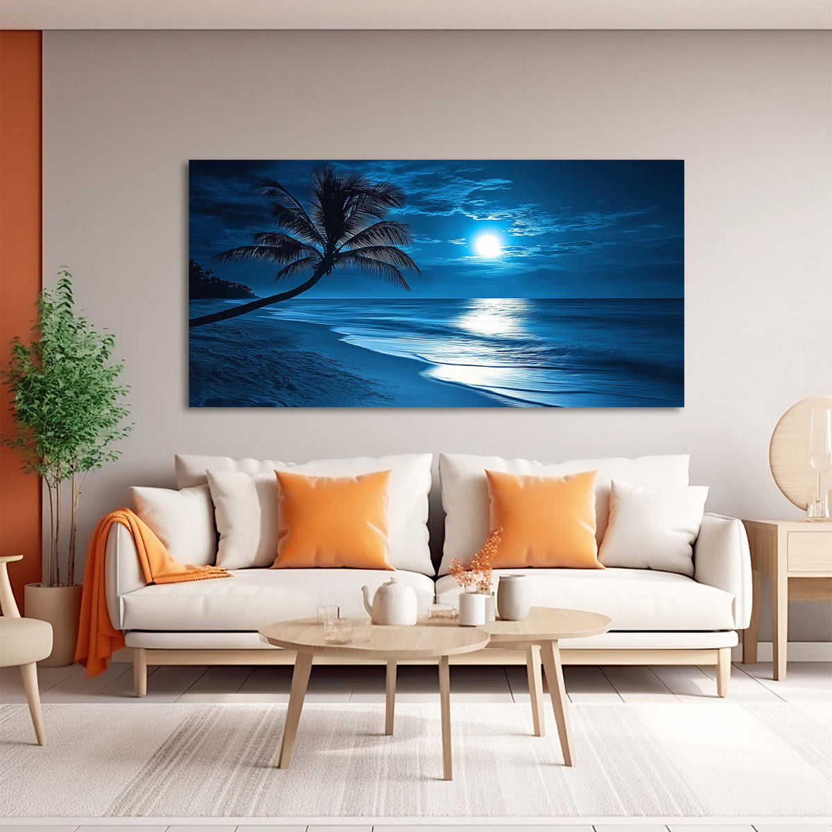 Navy Blue Tropical Nature Wall Art for Living Room Canvas Painting Prints Artwork Family Bedroom Office Decor