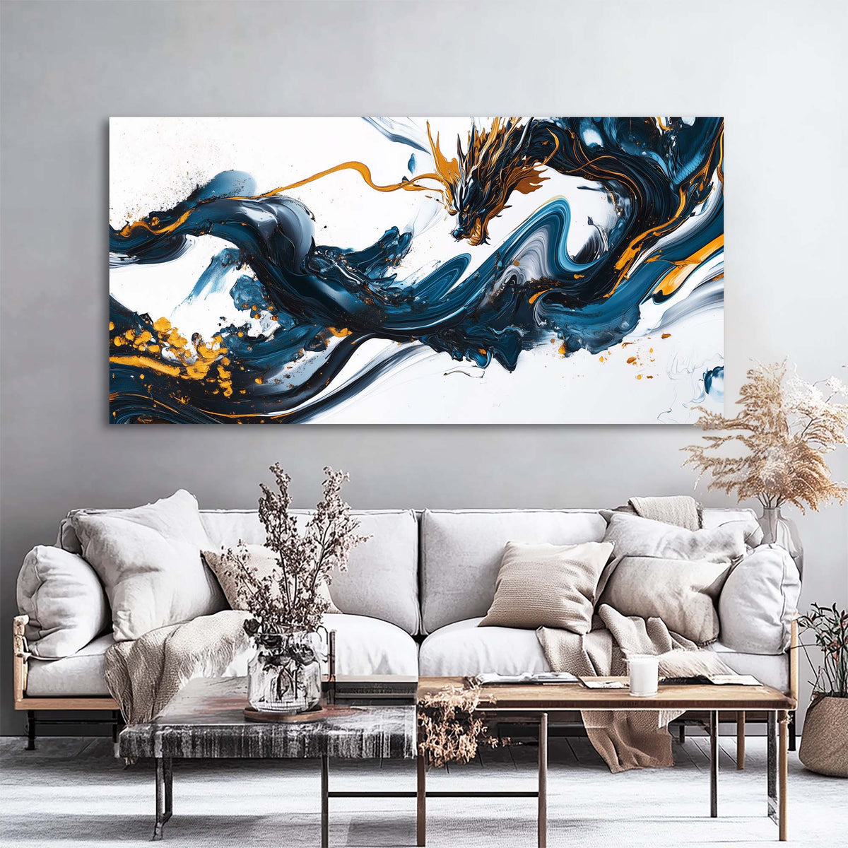 Navy Blue Fantasy Abstract Wall Art Art Deco Painting Prints Canvas Artwork Living Room Family Bedroom Office Decor